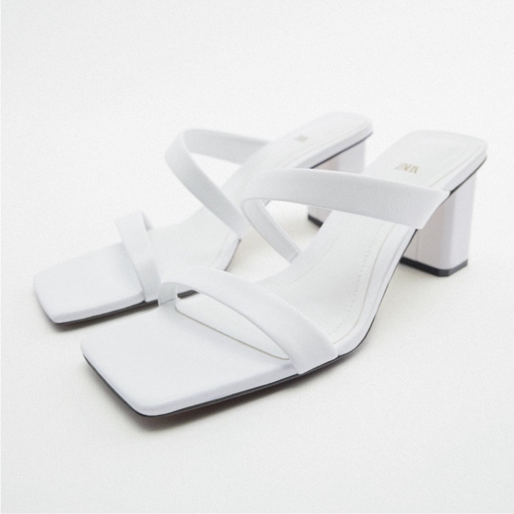 NEW! Zara White Strapped Sandals with heel Size 41 or 10 (US)